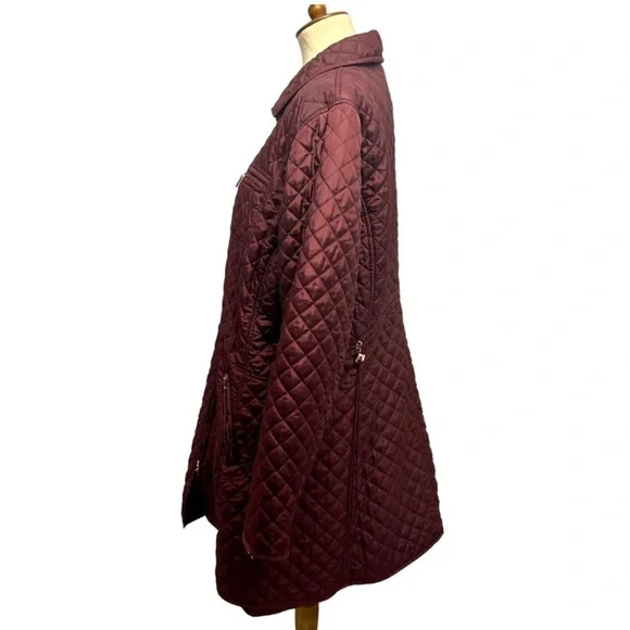 Hobbs London Burgundy Quilted Zip Front Hip Length Coat Women’s US 14 - Picture 5 of 14